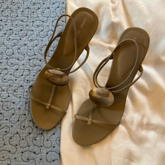 Nine West Shoes - NINE WEST Tan Strappy Embellished Heel With Ankle Strap Size 8 Casual comfort